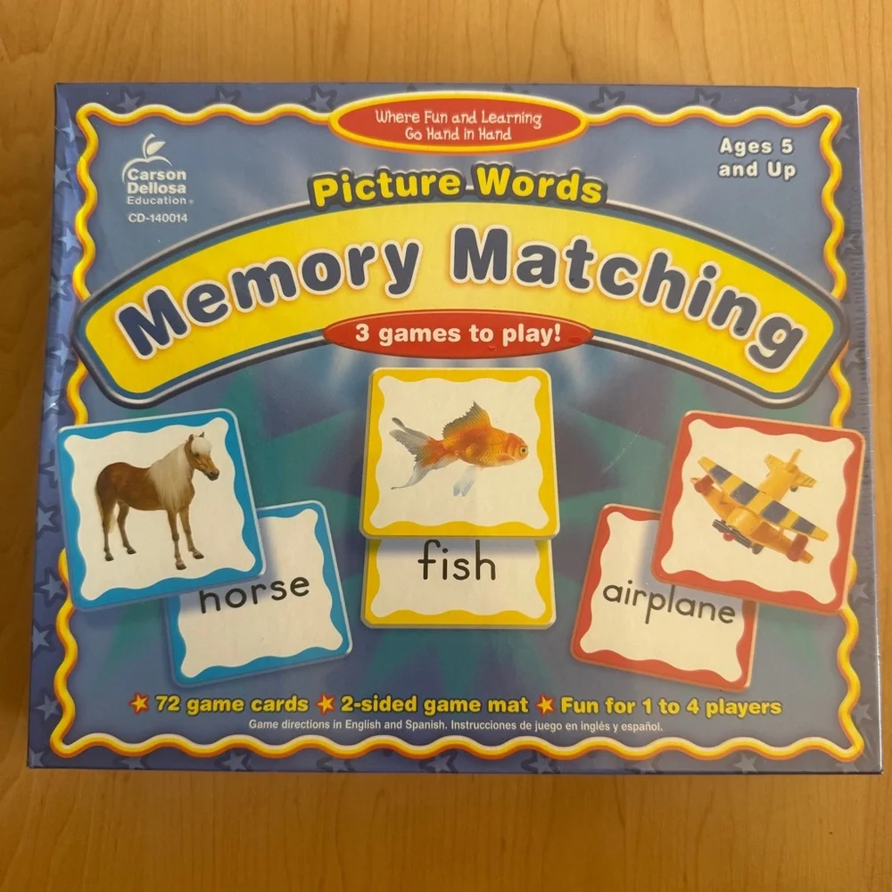 NEW Picture Words: Memory Matching w/Three Levels Of Words, Educational, Ages 5+